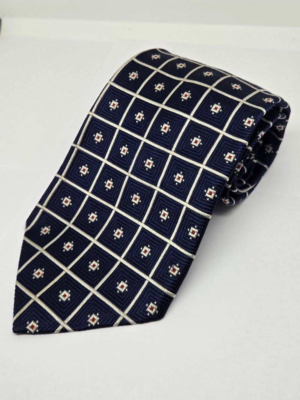 Barbara Blank Tallman Silk Geometric Mens Tie, Blue, Squares 62.5"